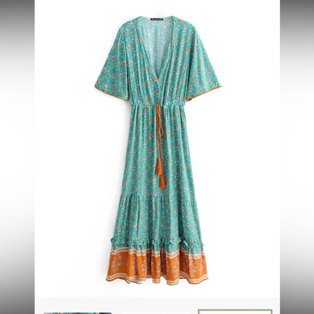 Floral Maxi Dress in Teal and Orange - Picture 2 of 4